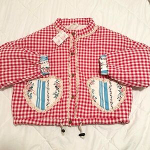 Red Gingham Button Up Jacket
